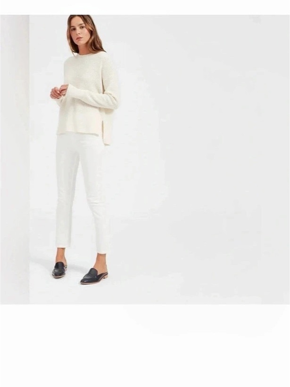 Everlane Cashmere Waffle Square Crew Knit Sweater Cream medium.